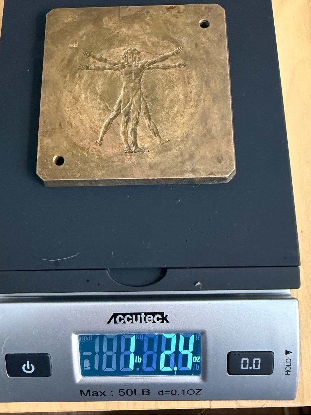 Vintage Heavy Brass PRINTING PLATE with carved Da Vinci Vitruvian Man 4” x 4" - Picture 9 of 9